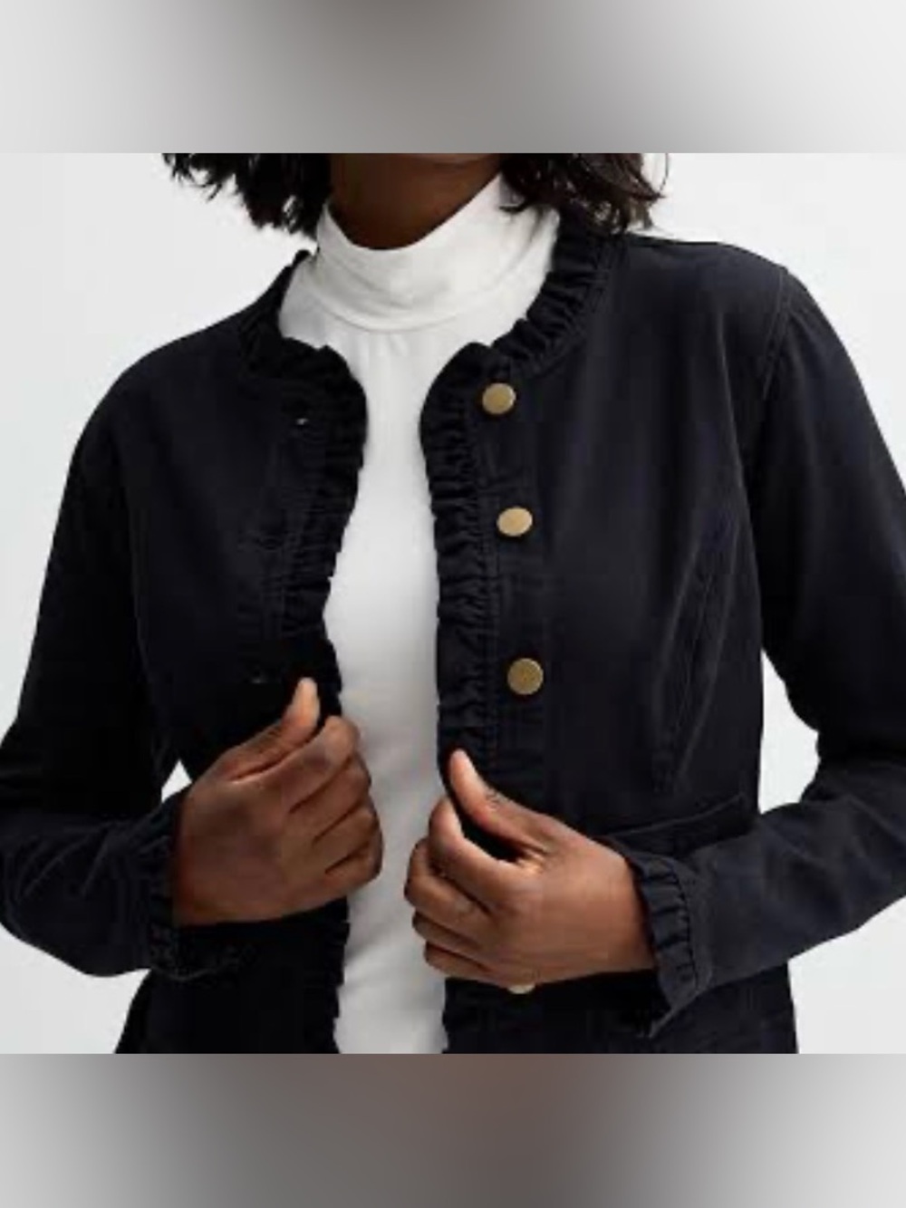 Draper James Black Ruffle-Trim Snap-Front Jacket